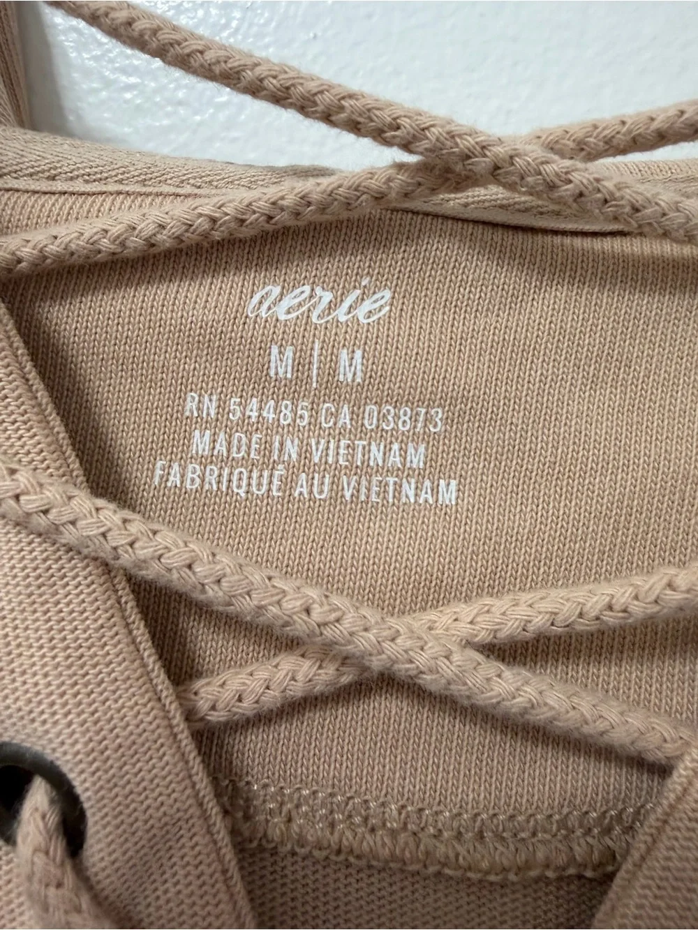 NWT aerie Lace-Up Pullover Hoodie in Neutral Beige